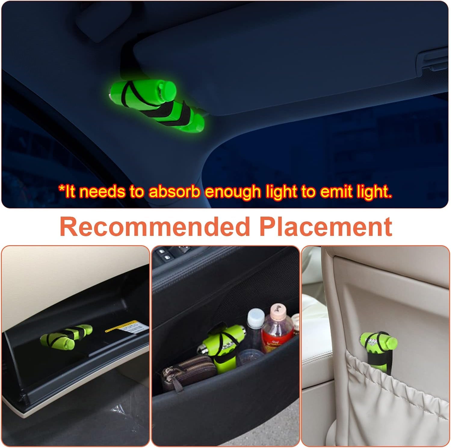 6-In-1 Car Safety Hammer (Glow-In-Dark), Emergency Escape Tool with Window Breaker and Seat Belt Cutter for First Responders and Roadside Safety Kits, Life-Saving Hammer Gift for Family